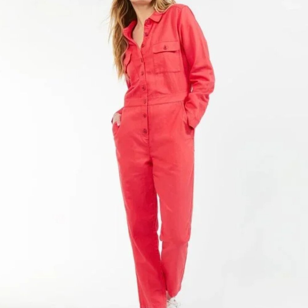 Outerknown Coral Button Long Sleeve Jumpsuit Size Small
